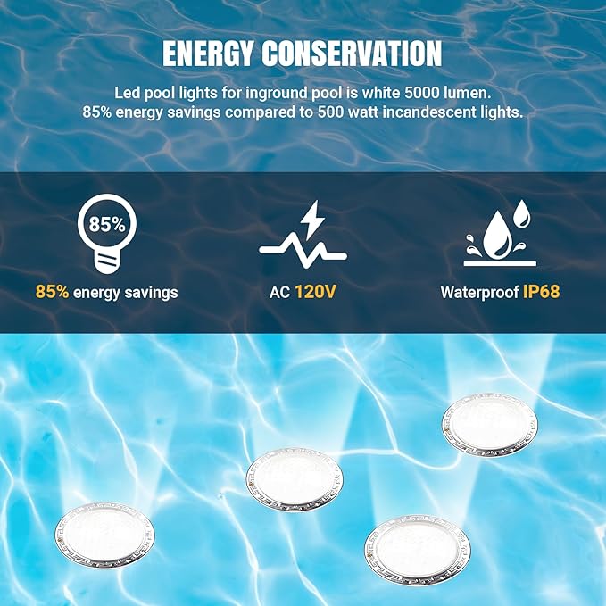 LED Pool Lights for Inground Pools, 120V Pool Lights White, 10 Inch Inground Pool Light 120v Suitable for 10 Inch Wet Niche, Underwater Pool Light, 35W, 100 Foot Cord