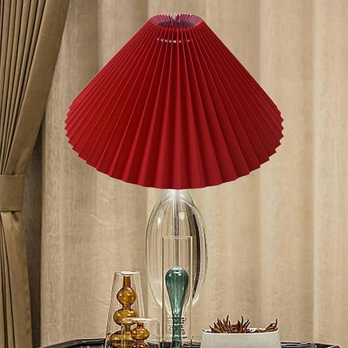Pleated Table Lamp Shade Replacement Home Decor Lighting Fixtures Light Cover Floor Lamp Shade for Office, Red