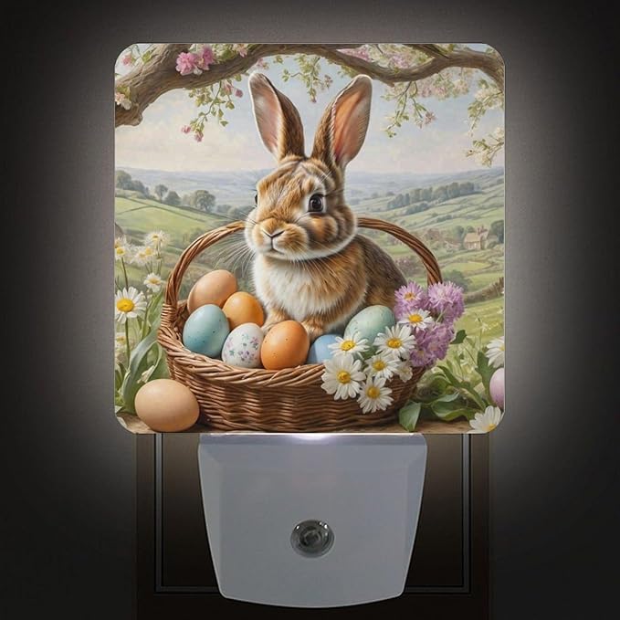 Easter Rabbit Night Light Plug-in,Dusk to Dawn Smart Sensor Led Nightlight for Bedroom Bathroom Kitchen Hallway Stairs Energy Efficient Decor Desk Lamp