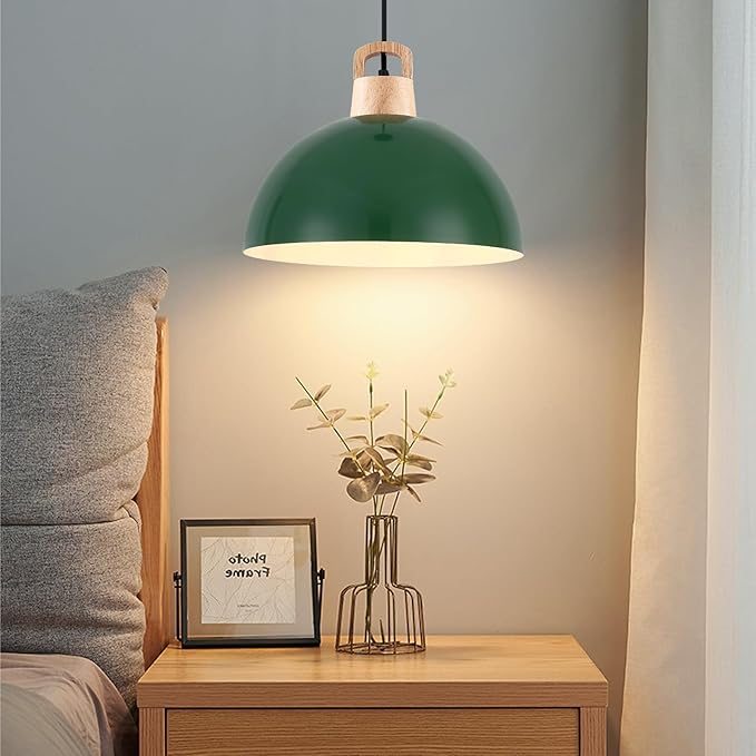 Farmhouse Pendant Light 11.8 inches, 3 Packs- Green Industrial Kitchen Pendant Lights for Library, Office, Kitchen Island, Bedroom