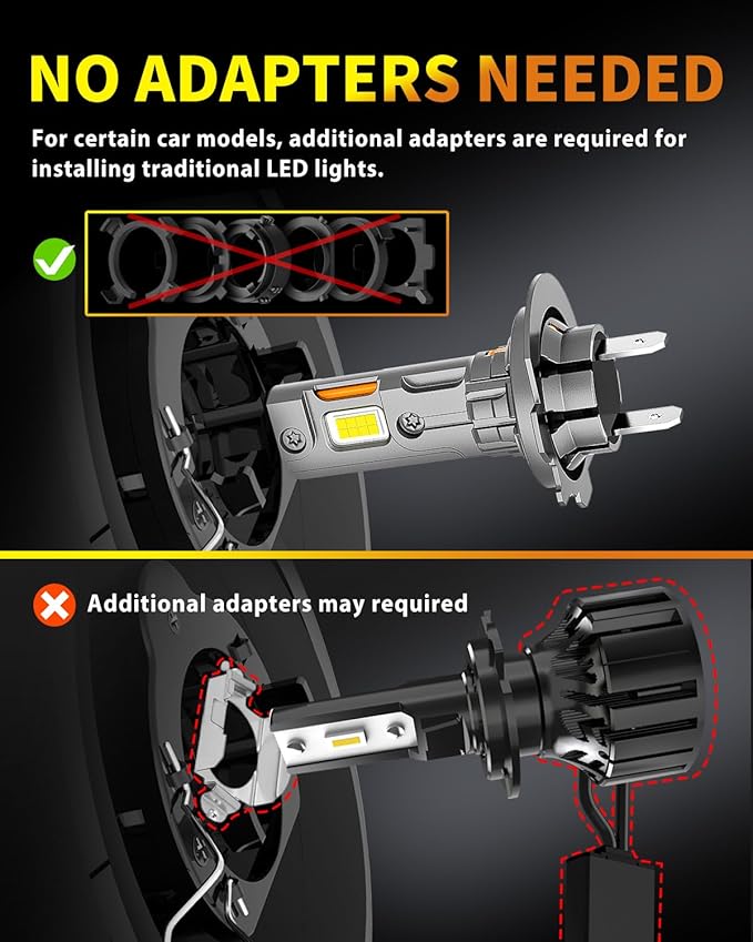 Latest H7/H7LL Bulbs, 30,000LM 800% Brightness, 6500K White Super Bright, 1:1 Halogen Size, 6500 Cool White H7 Fog Lights, No Adapter Required, Easy Install, Non-Polarity, Pack of 2