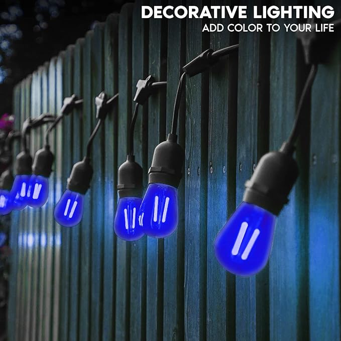 LUXRITE 12-Pack S14 Edison LED Blue Light Bulb, 0.5W, Colored LED Bulbs for Outdoor String Lights, UL Listed, E26 Base, Indoor Outdoor, Decoration, Party, Holiday, String Light Replacement Bulbs