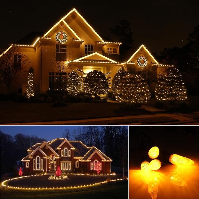 5PCS C9 LED Christmas Light Bulbs - C9 led Bulbs with E17 Base Sockets Replacement Bulbs for Outdoor String Lights - Commercial Grade Yellow
