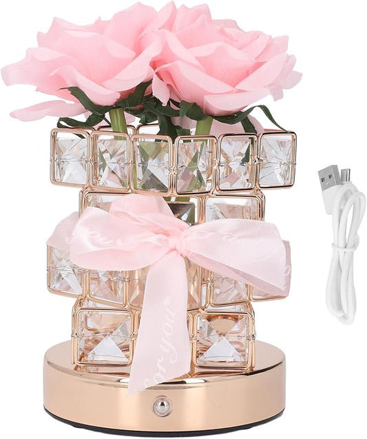 Asixxsix Rose Flower Lamp, 3 Colors Dimmable Rose Table Lamp Rechargeable Touch Control Roses Crystal Table Lamp, Cordless Roses Light, Cordless Touch Lamp for Valentine Birthday, Home