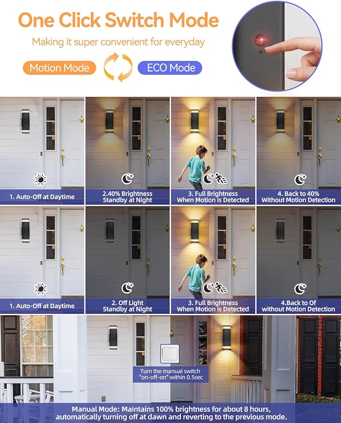 RAYVO Motion Sensor Outdoor Lights 2 Pack, Modern Dusk to Dawn Exterior Lighting Fixtures Up and Down Sconce with Black Finish, Waterproof Wall Mount Lighting for Porch Garage, Bulbs Included