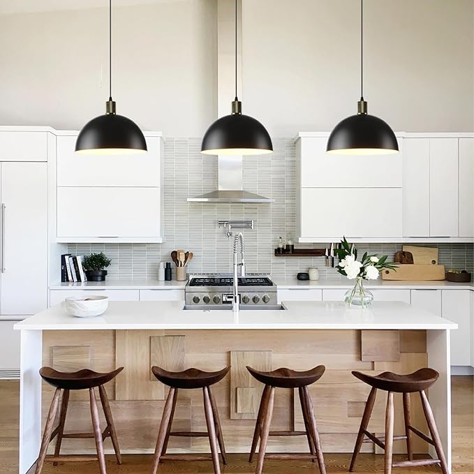 Black Pendant Lights Kitchen Island, 11.8" Modern Dome Pendant Light Fixtures Farmhouse Hanging Lights for Dining Room Hallway Sink Entryway