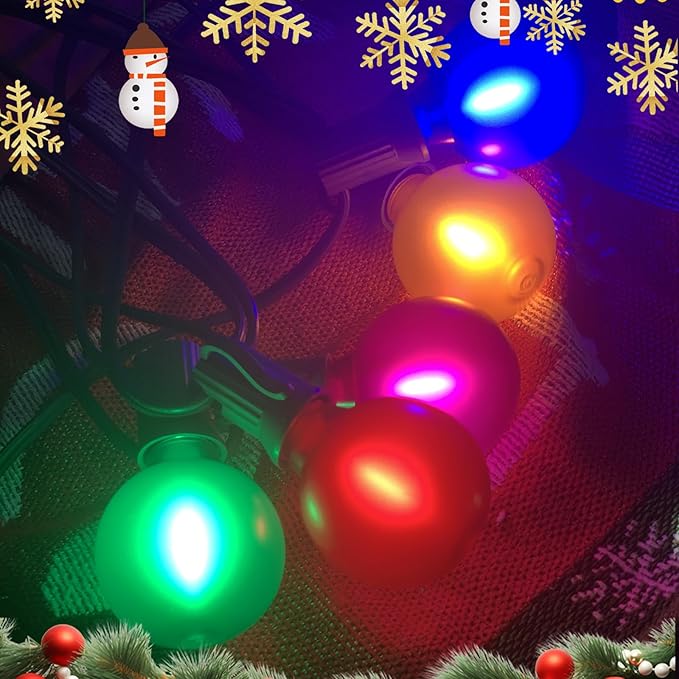 25 Pack Frosted Multicolor LED Christmas Light Bulbs,Shatterproof & Waterproof Plastic G40 Led Bulbs for Outdoor String Lights,E12 LED Color Light Bulbs for Outside Christmas Tree Holiday Decoration