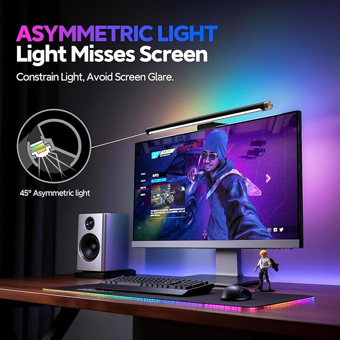 LYMAX RGB Monitor Light Bar, Computer Monitor Light for Eye Care, 4 Modes Backlight Adjustable Color & Brightness, USB Reading Monitor Lamp, No Glare, Space Saving for All Monitor