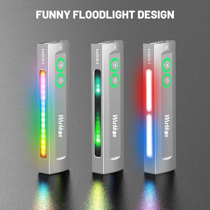 Wurkkos HD01 Flat EDC Flashlight with RGB Light and Green Light, 1200 Lumens Rechargeable EDC Flashlight, Triple Light Sources Pocket Lights, Magnetic Flashlight for Outdoors, Work, Emergency