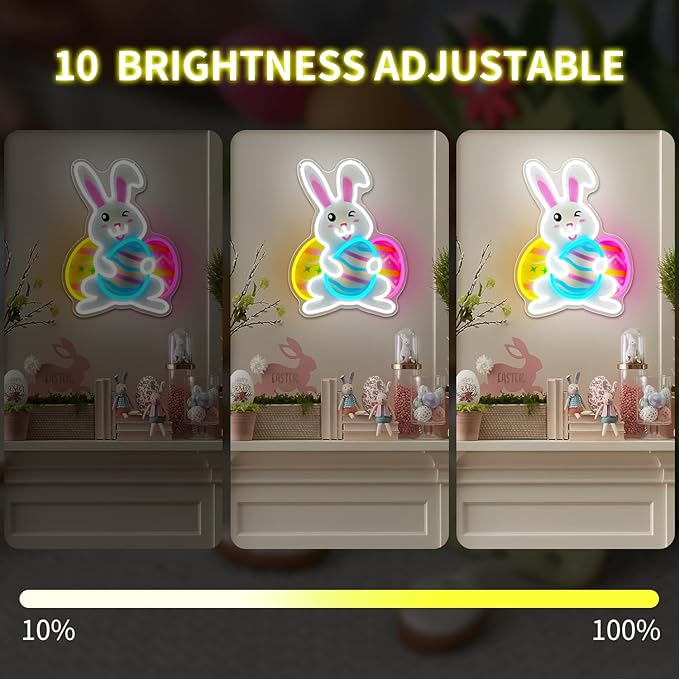 Easter Neon Sign Bunny Led Sign Printing Easter Wall Decor Bunny Eggs Light Sign Rabbit Decorations for Door Window Easters Gifts for Kids
