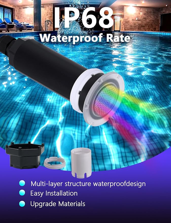 Direct Replacement for Pentair Globrite Pool Light - 1.5 Inch Pool Lights 12VAC 100ft Cord RGB Color LED Changing Swimming for Inground Pools/Spa