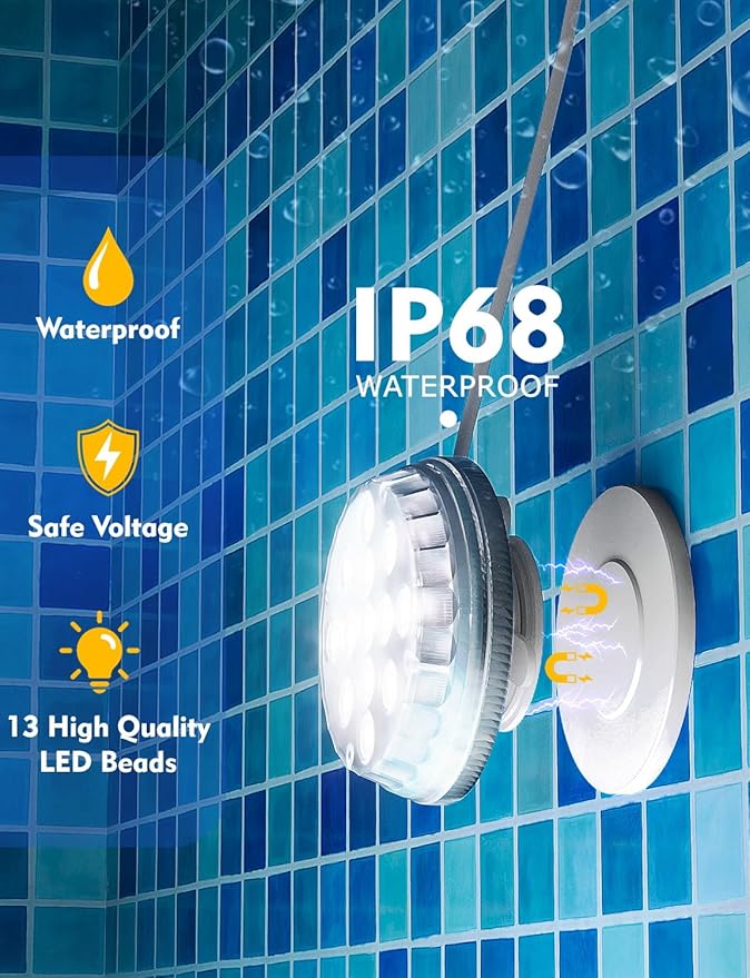 Solar Pool Lights, Solar Powered Submersible LED Lights with Remote IP68 Waterproof Swimming Pool Lighting, 16 Colors Underwater Pool Light for Above Ground Inground Pool, Pond (White,2 Pack)