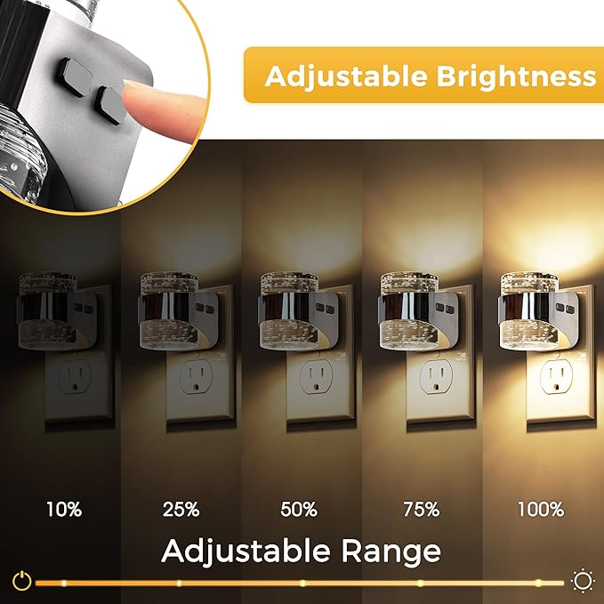 L LOHAS LED Night Light, 2 Pack 3000K Bubble Night Lights Plug into Wall, Acrylic Night Lights with Light Sensor, Adjustable Brightness,Plug in Nightlights for Rooms Bathroom Hallway