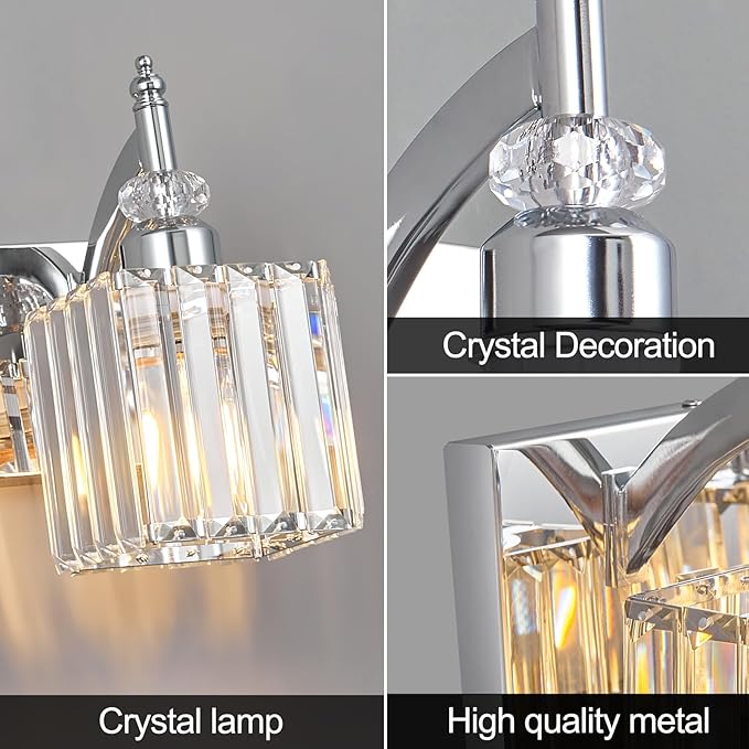 Crystal Vanity Lights Chrome 3 Light Modern Vanity Light for Bathroom
