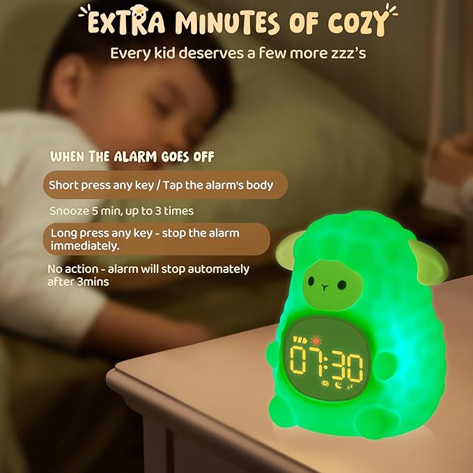 Sheep Alarm Clock with Night Light for Kids with Sleep Training and Sound Machine, Rechargeable Silicone Lamp OK to Wake Clock，Cute Animal Tabletop Lamp, Perfect Sleep Companion for Boys Girls, Pink