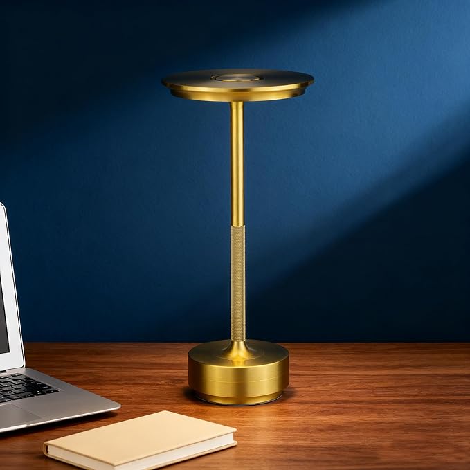 2-Pack Cordless Table Lamps Rechargeable - 5000mAh Battery Operated LED Table Light with Touch Stepless Dimming & 3 Color Modes - Portable Gold Metal Outdoor Lamps for Patio, Restaurant, Dining