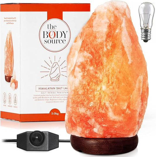 The Body Source Himalayan Salt Rock Lamp | 6-8 Inch (4-7 lb) | Natural Salt Rock Lamp with Dimmer Switch & Wooden Base | Night Light & Bulb Replacement