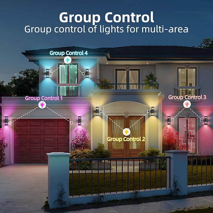 Smart Outdoor Wall Lights 2 Pack, Modern Up and Down Light Dusk to Dawn Outdoor Lighting Black Exterior Lighting Fixtures, Color Changing Porch Lights for Outside Decor, DIY Effects