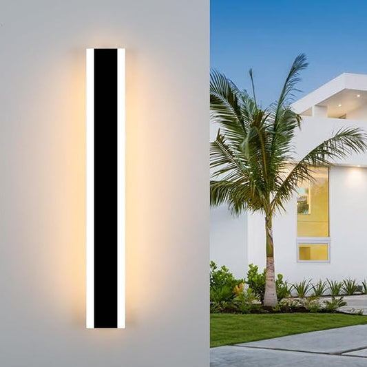 Outdoor Wall Light Fixtures Modern Long LED Wall Sconce Black Exterior Light Fixture Ip65 Waterproof Wall Lamp 32w 3000k Metal Rectangular Wall Lights For Villa Patio,Courtyard,Porch Bedroom,39.4''