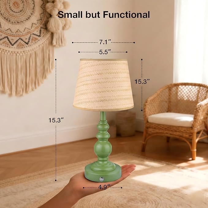 Cordless Boho Sculptural Table lamp Green, 5200-mAh Rechargeable Battery Touch Lamp, 3-Way Dimmable, Build-in LED 320 Lumens Max, Resin Home Decor, for Bedroom Living Room Dining Room
