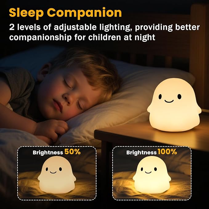 Ghost Night Light, Squishy Halloween Gifts with 50Hrs Battery, Tap Control 2 Brightness, 30Min Auto-Off, Rechargeable Cloud Lamp for Kids Bedroom, [Women Gifts]
