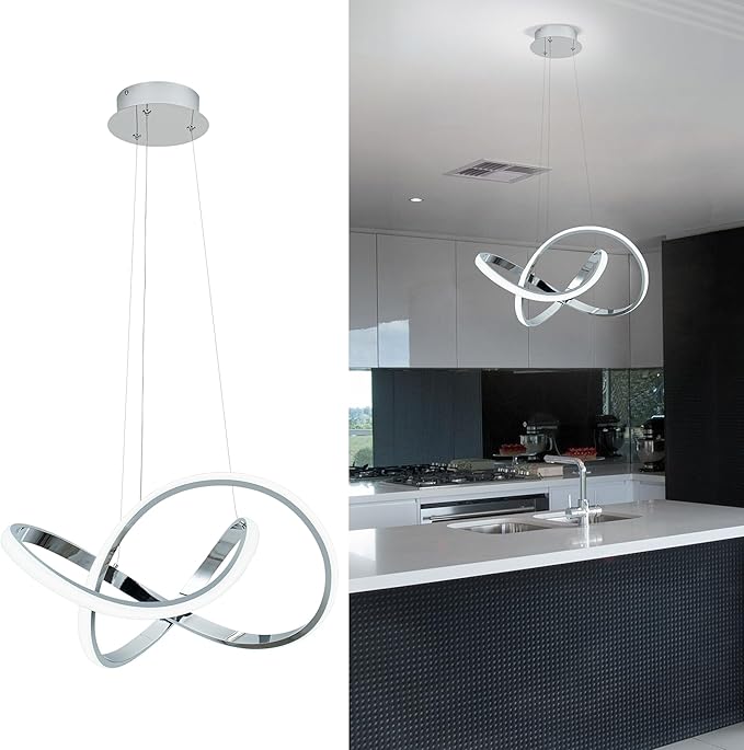 MAYNA LED Pendant Light with Irregular Ring Lights,Modern LED Chandelier, Dimmable Contemporary Ceiling Light Fixture for Dining Room Bedroom Kitchen Island Cafe, 6000K White