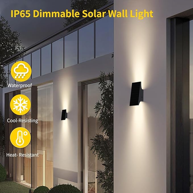 Solar Sconce Lights Outdoor, Dimmable Solar Wall Lights Up and Down, 3000K 700LM Solars Lights Outdoor IP65 Waterproof for Yard Patio Garage Porch, 2pcs