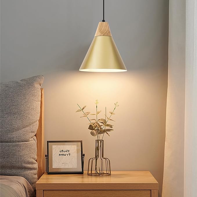 Farmhouse Pendant Light 2 Packs,9.4inches- Gold Pendant Lighting, Industrial Pendant Light, Kitchen Pendant Lights for Office, Bedroom, Living Room, Kitchen Island