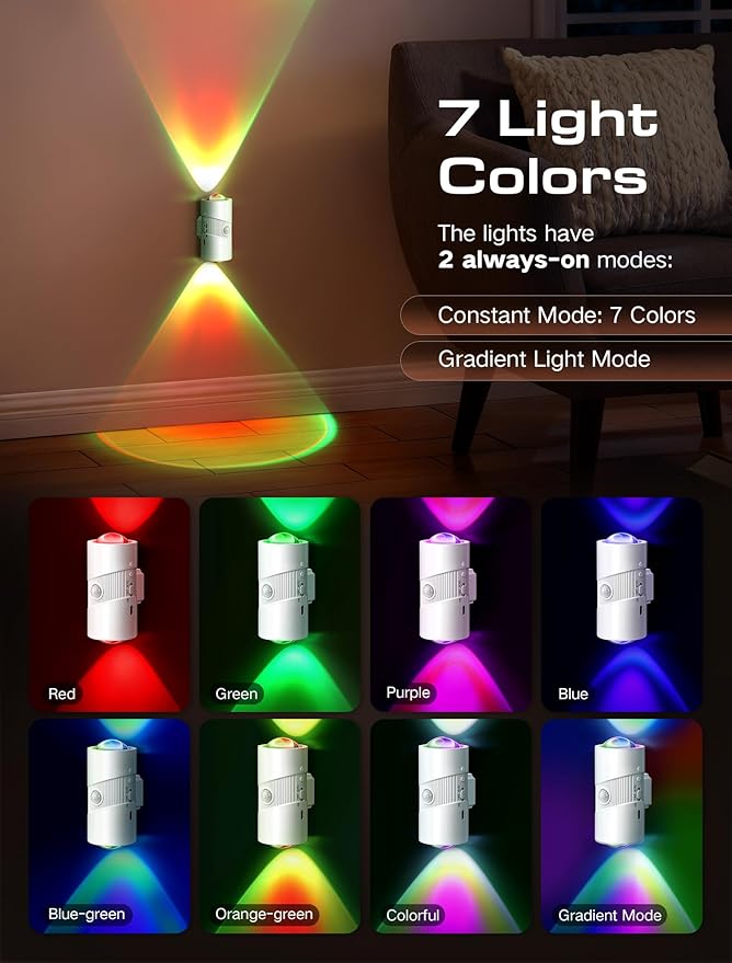 Night Light with Motion Sensor, Rechargeable Color Changing LED Night Lights Stick-on Magnet, 0-100LM Adjustable Brightness Nightlights for Toilet Hallway Bedroom Stairway (RGB-01)
