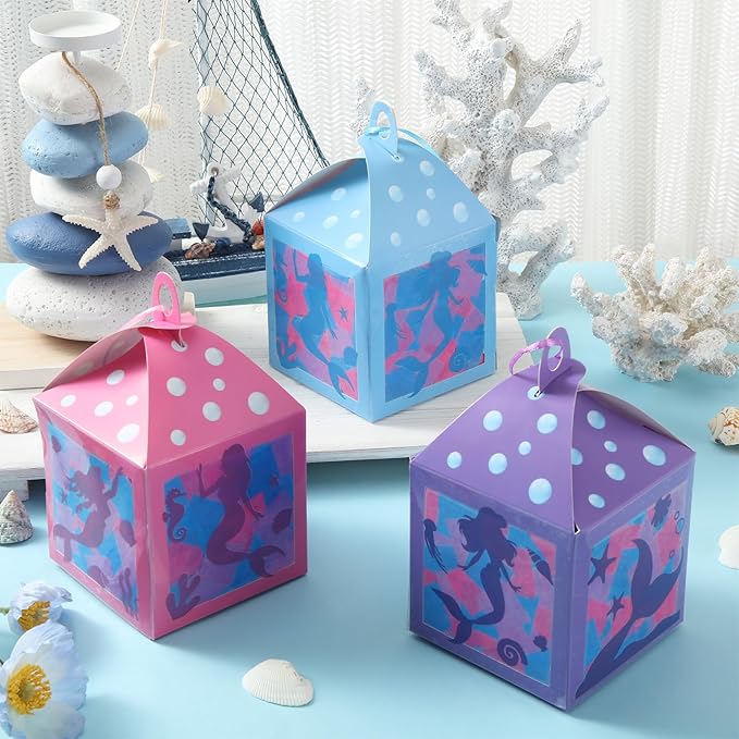 12 Sets Mermaid Lanterns Crafts with LED Candles Mermaid Tissue Paper Crafts Kits DIY Paper Lanterns for Party Decor Activities