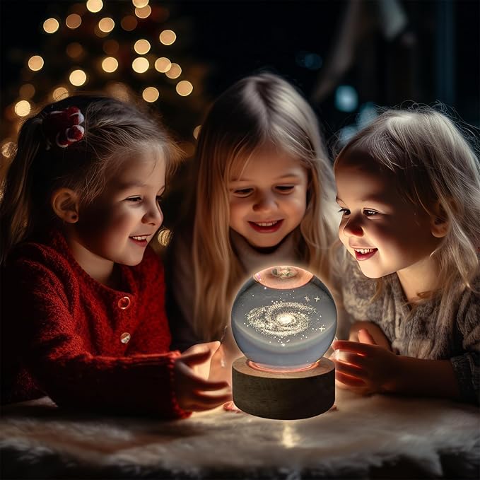 3D Galaxy Crystal Ball Night Light & Planet Lamp - 3.15" Glass Sphere, Automatic Color Change with 16 Colors & 4 Modes - Ideal Decorative Gift for Boy Girls Friends (2-Galaxy, 3.15" (Inch))