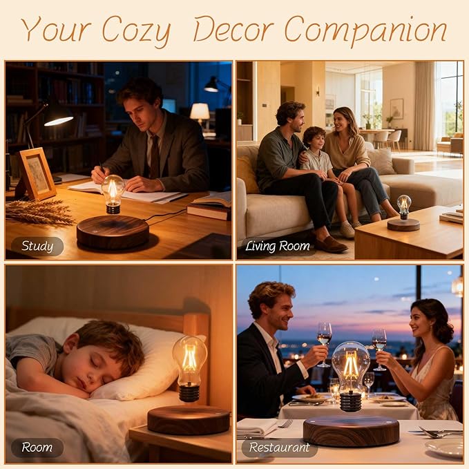 Magnetic Levitating Bulb Floating Light Lamp Night Light for Home Office Desk Ambiance Lighting Creative Gift for Birthdays, Christmas and Valentine's Day