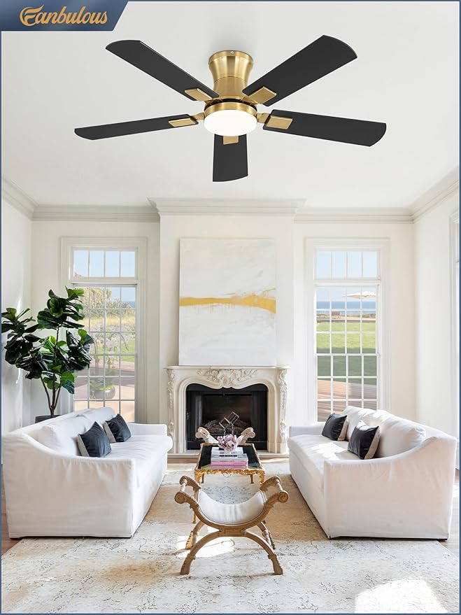 Fanbulous 42 inch ceiling fan with light, Low Profile Ceiling Fan with Light, App&Remote Control, Dimmable LED Light, Flush Mount Ceiling Fan for Indoor Bedroom Living Room, Qiuet DC Motor