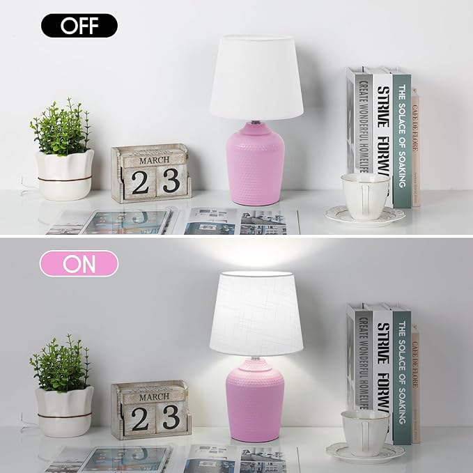 Sucolite Small 11.8'' Table Lamps Set of 2, Bedside Nightstand Lamps for Bedroom Kid’s Room, Cute Desk Lamps with Studded Texture Base for Reading Nursery Living Room Office, Pink