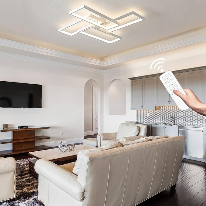 Modern LED Ceiling Light Fixture White Flush Mount Ceiling Light Dimmable 26" Bedroom Lights for Ceiling with Remote Control 48W Kitchen Ceiling Light Fixtures for Hallway 3000K-6000K