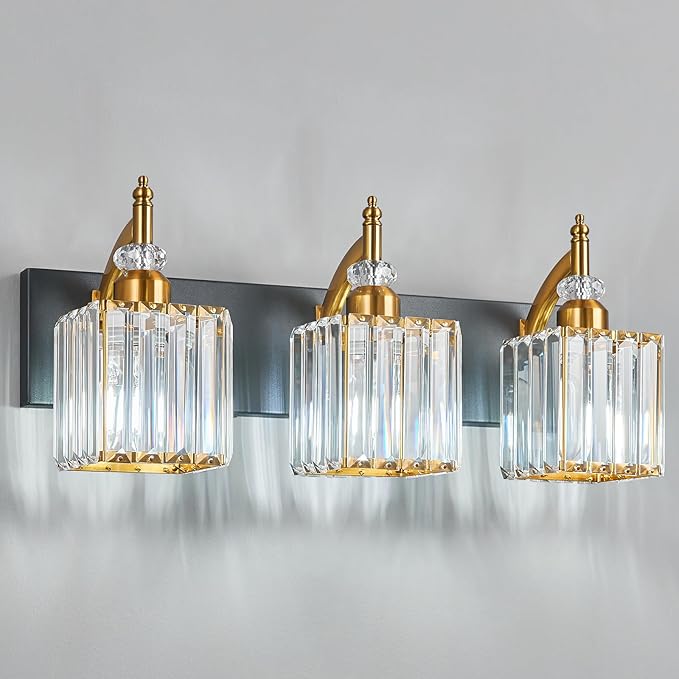 Crystal Vanity Lights - Black Gold 3 Light Bathroom Vanity Light Fixtures Over Mirror Modern Vanity Light