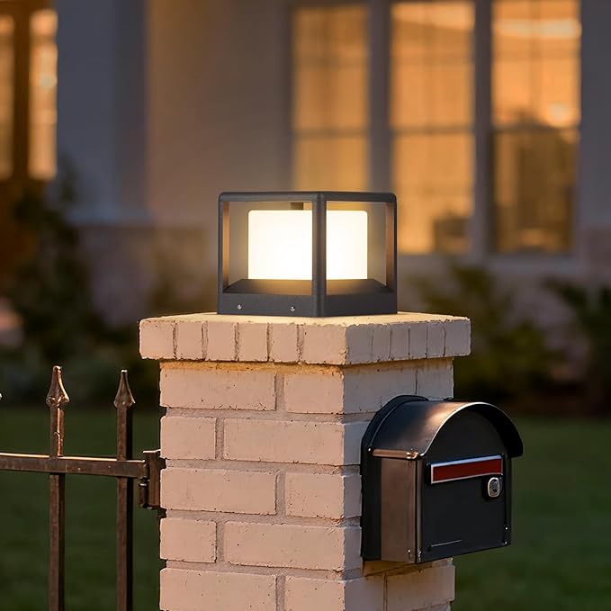 7.1" Post Light, Pillar Lights Outdoor Hard Wired, AC100-240V Modern Column Lamp, Waterproof Fence Deck Cap Lantern Fixture 3000K Landscape Lighting for Outside Patio Posts Decoration