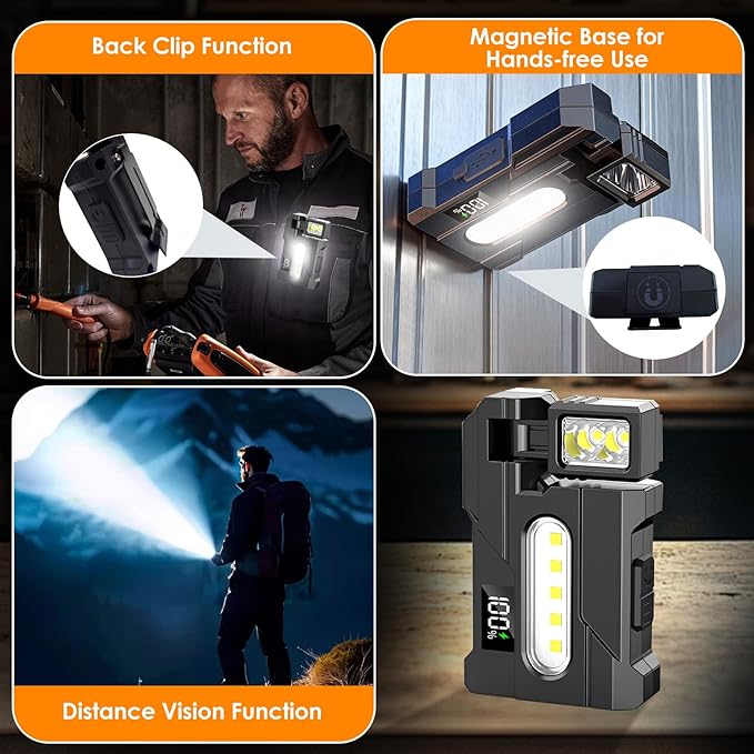 G5 EDC Flashlight – 2Pcs 400 Lumens Super Bright Rechargeable Mini Light with 270°Rotatable Magnet, 3 Modes Dual Light, 1200mAh Portable Flat Pocket Flashlights for Outdoor Camping Daily Carry (2Pcs)
