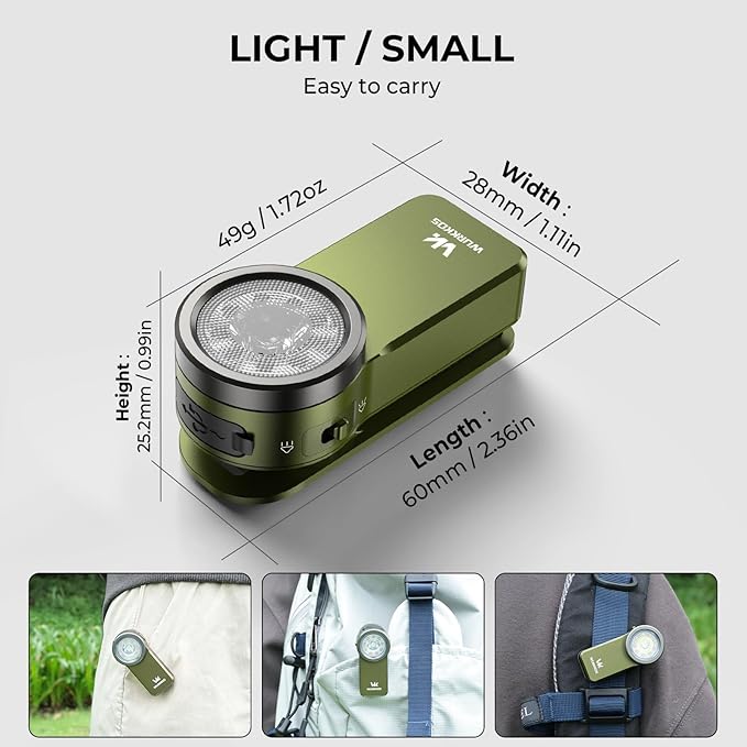 Wurkkos HD03 Rechargeable EDC Flashlight 680 High Lumen Clip Light, Small Flashlight Triple Light Source, 90 High CRI, IPX6 Waterproof, Magnetic Pocket Flashlight for Working Emergency Signal (Green)