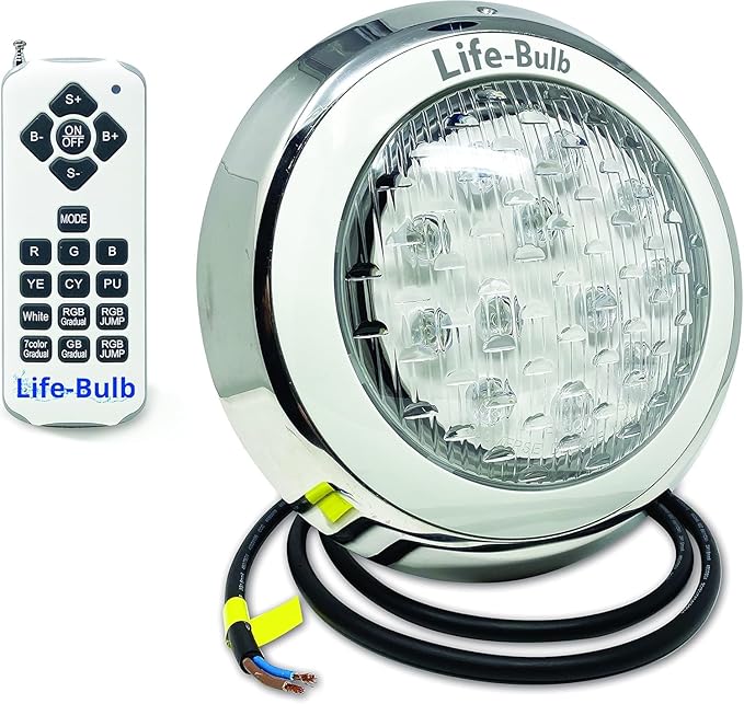 LED Color Changing Pool Light with Remote, Wall Mount, 75ft Cable, 12V 60W - Nicheless Pool Light - Lifetime Replacement Warranty