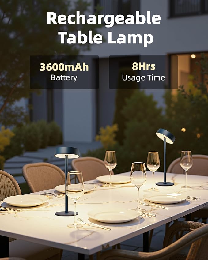 Cordless Lamp, Outdoor Waterproof, Dimmable Touch Control 3 Color Temperature, Battery Operated Portable, RGB, LED Memory Function, Rechargeable Table Lmap, Patio Dinning Restaurant Kitchen 1Pack Blue