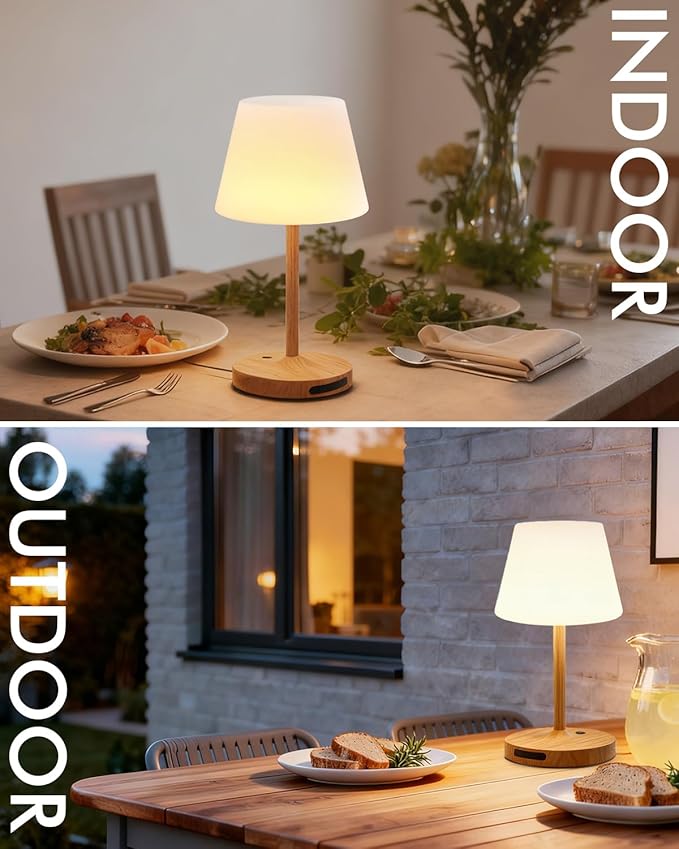 Outdoor Waterproof Shower Lamp, 8000mAh Cordless Rechargeable Table Lamp with Touch Dimming, IP65 Wireless LED Night Light for Patio, Camping, Bathroom, Restaurant & Kitchen