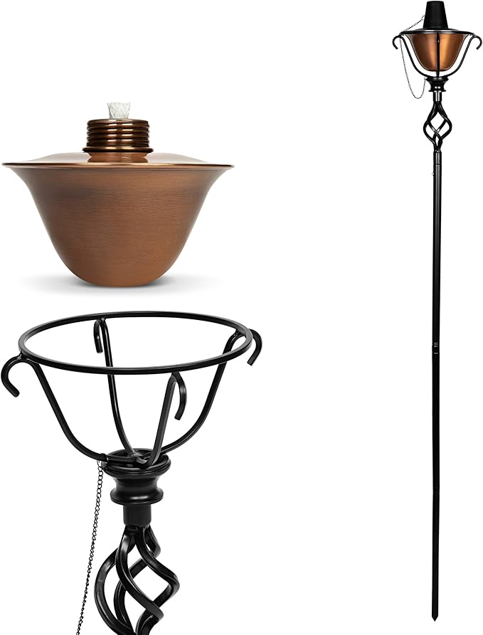 BIRDROCK HOME Outdoor Torches - Durable Construction, Modern Design, Weather Resistant, Citronella Oil Compatible, Ideal for Backyards, Patios, Pathways - Decorative Copper, 2 Pack