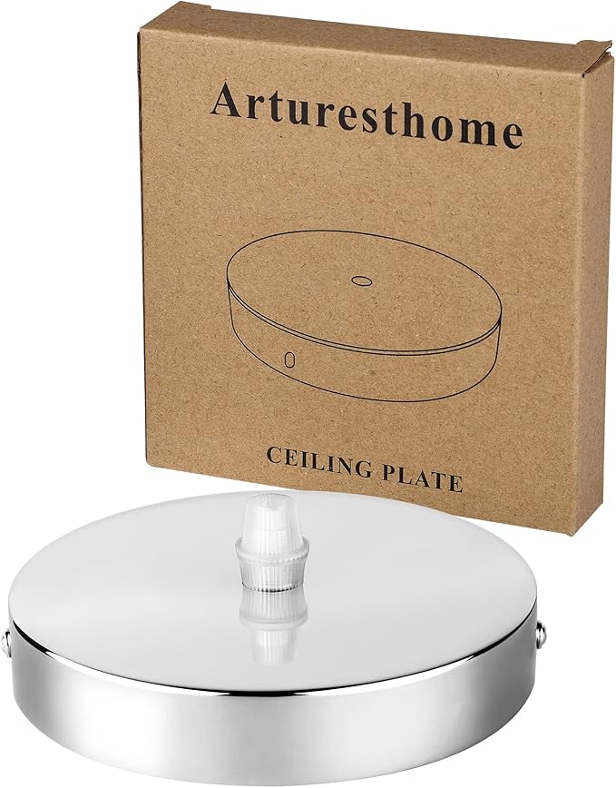 Arturesthome 7" Silver Ceiling Canopy Light Kit Rewind Single Hole with Hardware,Ceiling Plate for Pendant Lighting Chandelier, Screw Fixing on Both Sides