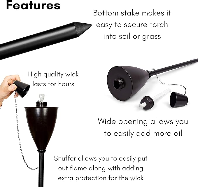 BIRDROCK HOME Outdoor Torches - Durable Construction, Modern Design, Weather Resistant, Citronella Oil Compatible, Ideal for Backyards, Patios, Pathways - Conical Bronze, 4 Pack