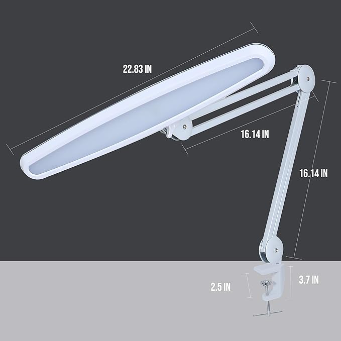 Neatfi XL LED Desk Lamp with Clamp – 2,200 Lumens, 23” Wide, Dimmable Task Light for Office, Study, Crafting & Nail Techs (Non-CCT with Clamp, White with Pink Ring)