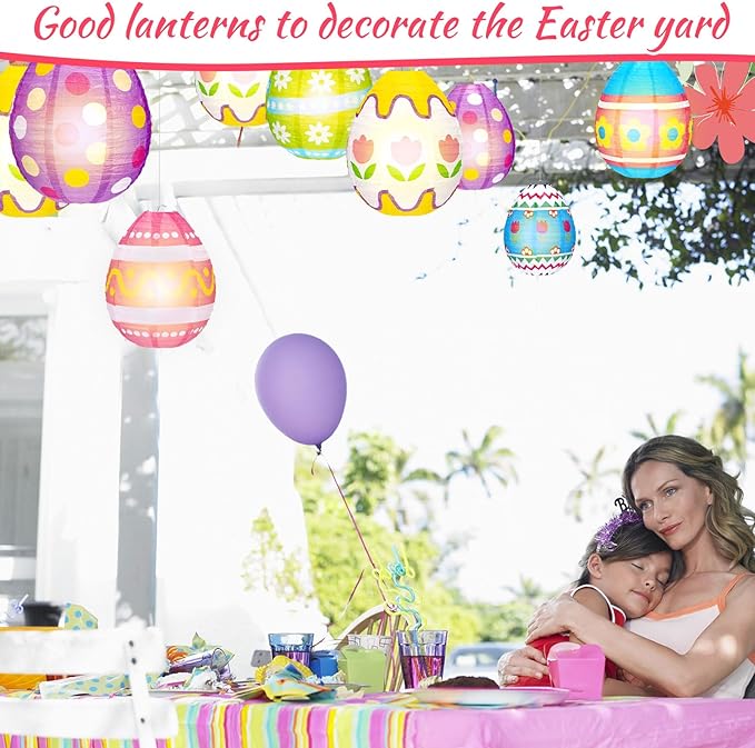 Wenqik 12 Pcs Easter Egg Paper Lanterns Party Decorations 10 Inch Spring Colorful Flower Dot Decorative Ceiling Hanging Lanterns for Home Easter Birthday Party Supplies, 6 Styles(Funny)