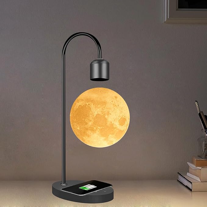 Magnetic Levitating Moon Lamp with Phone Wireless Charging Pad Changeable 3 Colors 3D Moon Levitation Floating Mood Night Light Table Lamp Christmas Gift Home Decoration
