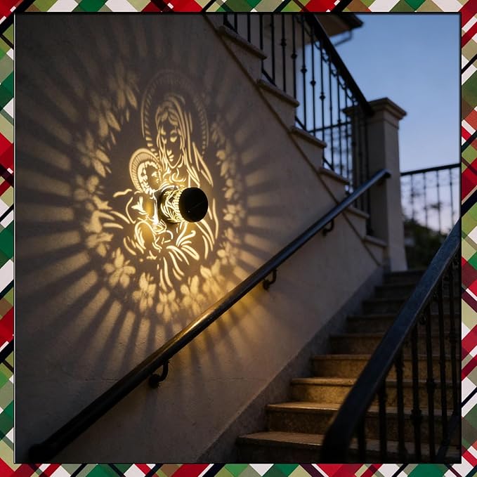 Easter Decorations Outdoor Nativity Solar Fence Lights - The Virgin &The Child Pattern Metal Wall Deck Light Decorative Table Lamp for Patio porch Backyard - Easter Religious Dercor Gifts for Women