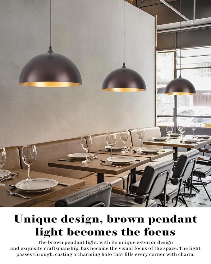 Bronze Pendant Lights Kitchen Island, 16 Inch Large Dome Pendant Light, Modern Farmhouse Pendant Light for Kitchen Island, Dining Room, Cafe, Bar, 2 Pack